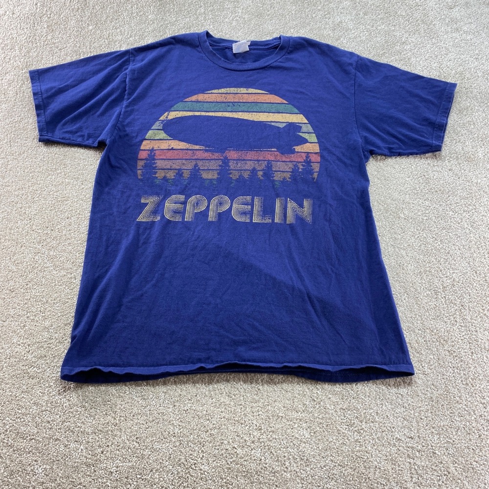 Port & Company Zeppelin Blimp Sunset Shirt Mens Medium Blue Ring Spun